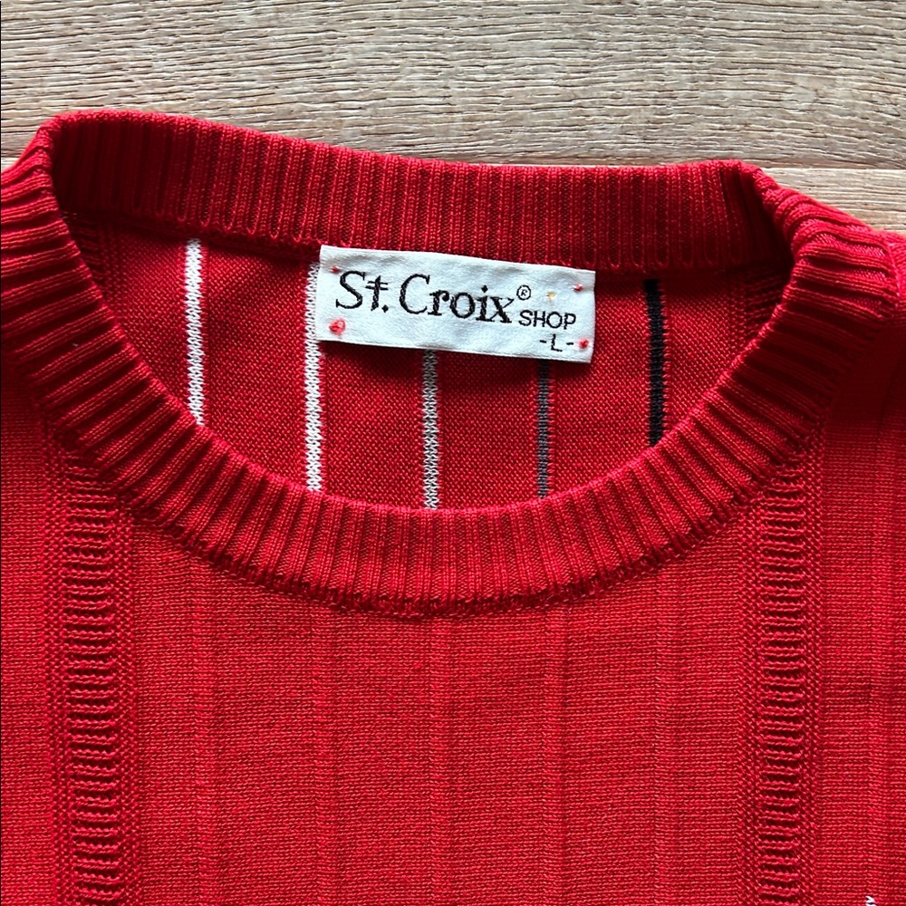 Red Sweater With Patterned Design - image 2